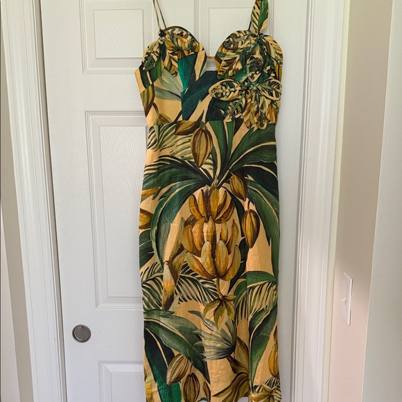 FARM Rio 3D Green and Yellow Tropical Midi Dress - Picture 2 of 5